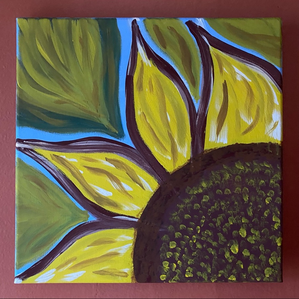 Original Spring and Summer SUNFLOWER acrylic painting on canvas 12 x 12